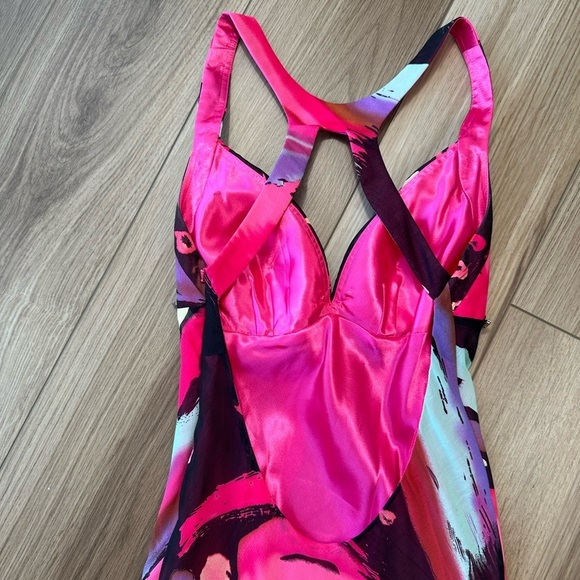 Pink Purple Colorful Abstract Embellished Gown Maxi Prom Dress - Picture 8 of 16